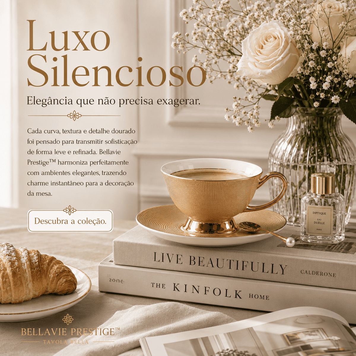 Bellavie Prestige™ | Xícara Premium Inspirada nos Cafés Europeus com Acabamento Dourado Elegante