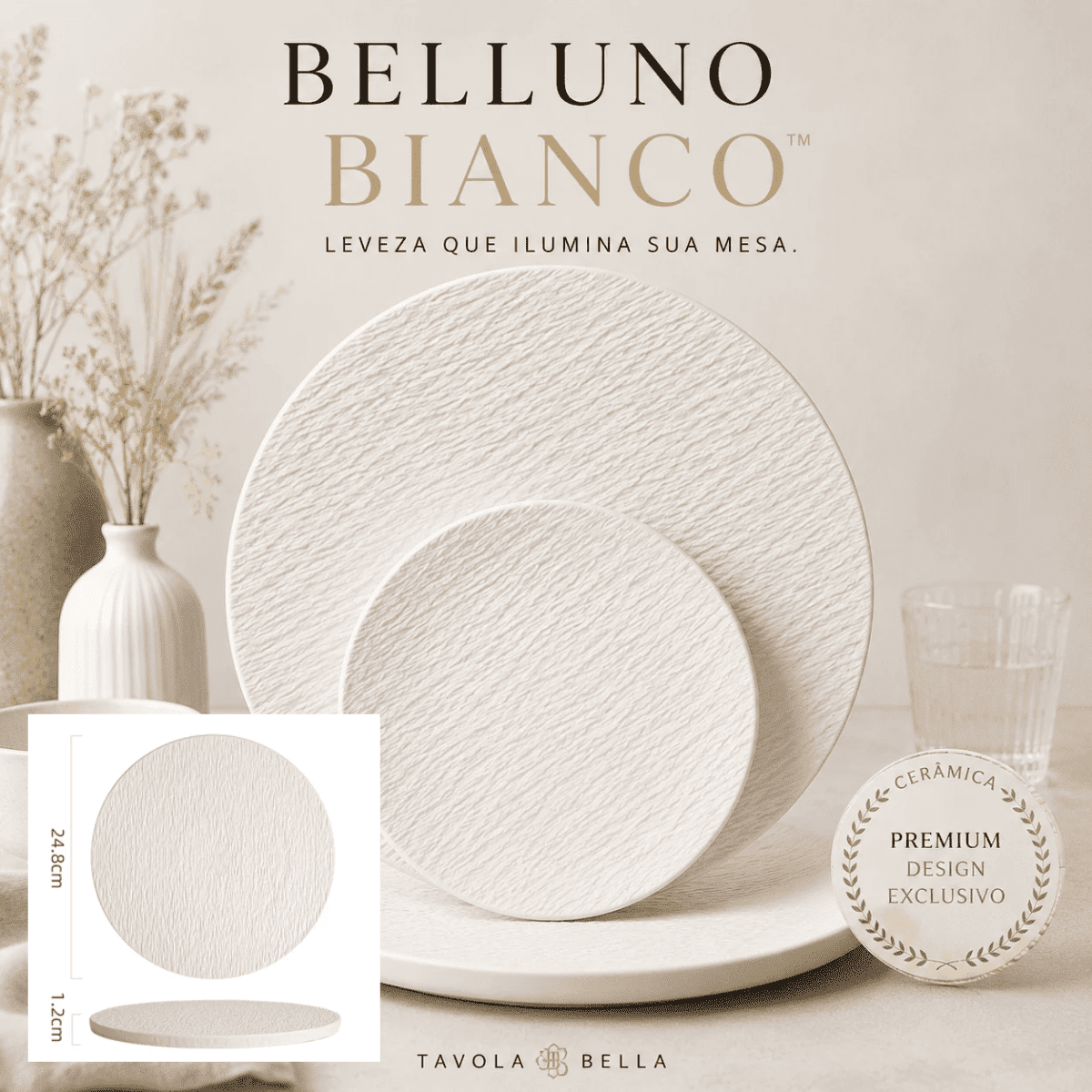 Belluno Bianco™ | Prato Cerâmico Branco Fosco para Mesa Posta Sofisticada