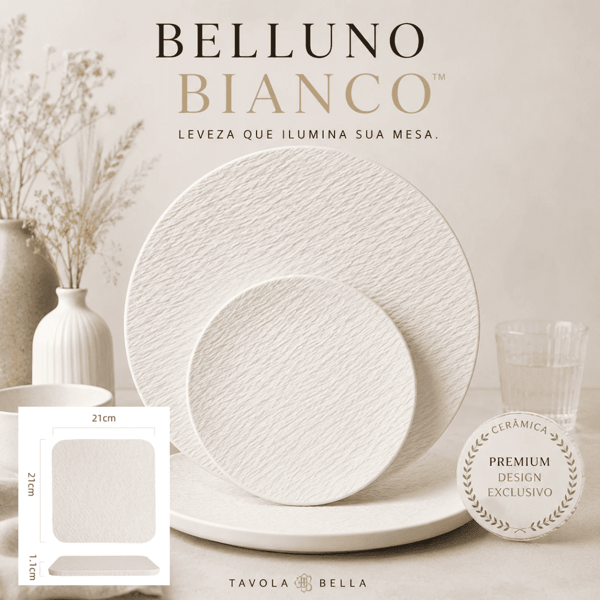 Belluno Bianco™ | Prato Cerâmico Branco Fosco para Mesa Posta Sofisticada