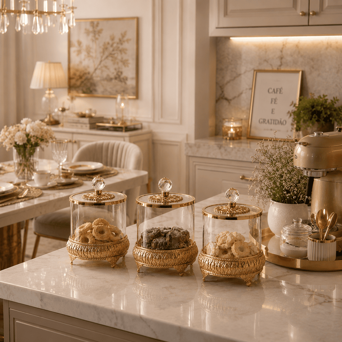 Pote de Vidro Luxuoso Estilo Europeu para Doces | Pote de Armazenamento Sofisticado |Lumière D'or