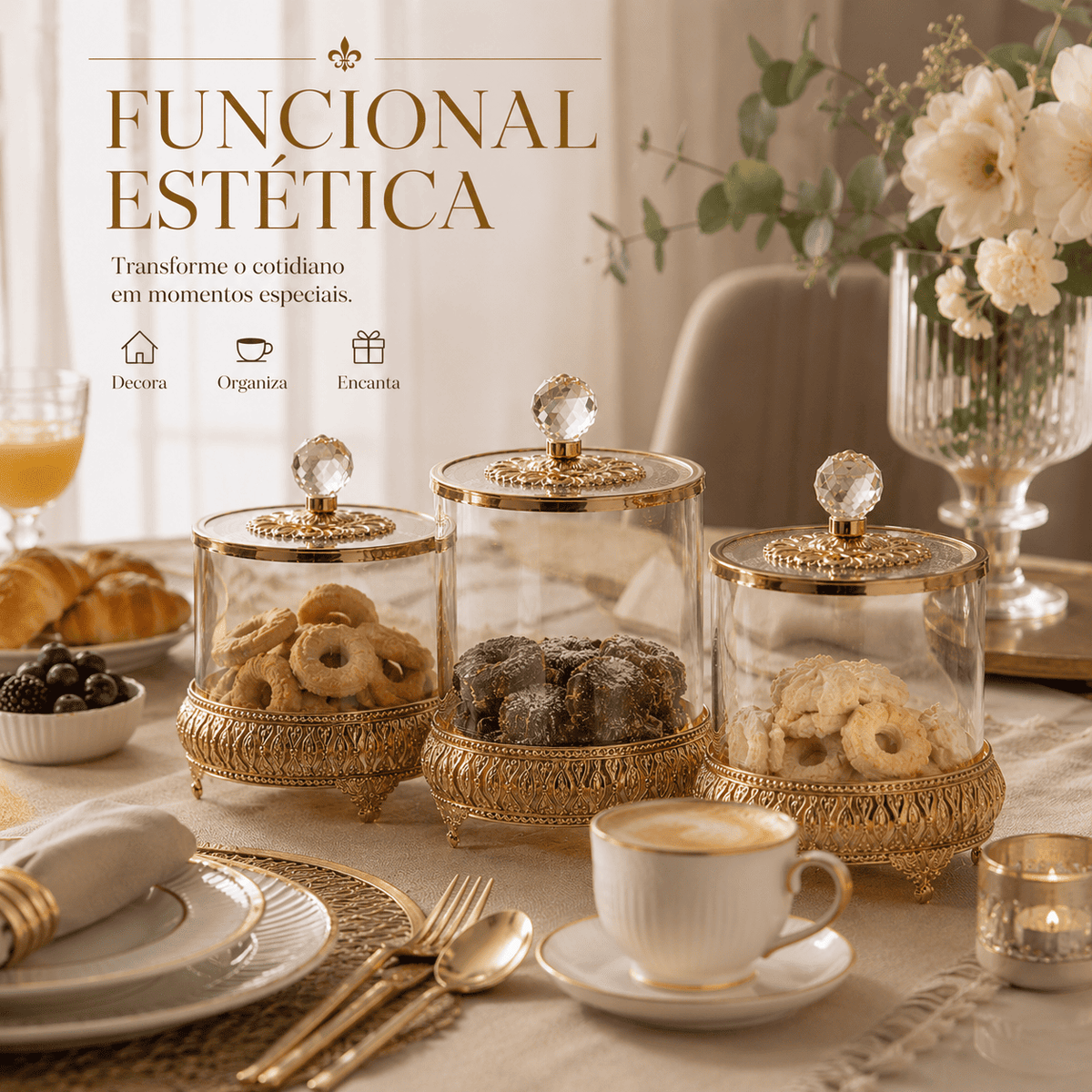 Pote de Vidro Luxuoso Estilo Europeu para Doces | Pote de Armazenamento Sofisticado |Lumière D'or