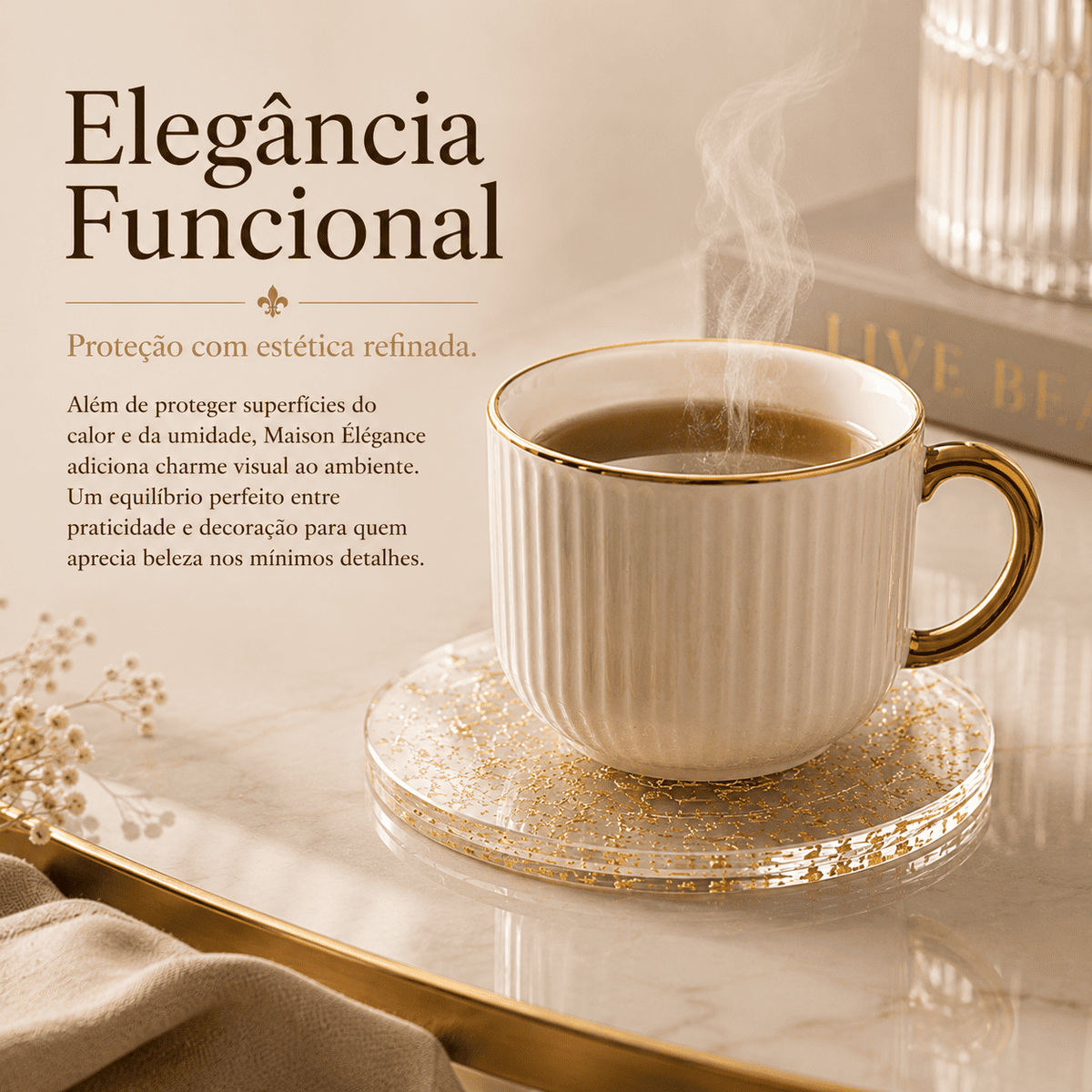 Maison Élégance™ | Kit Porta-Copos Sofisticado com Suporte Dourado