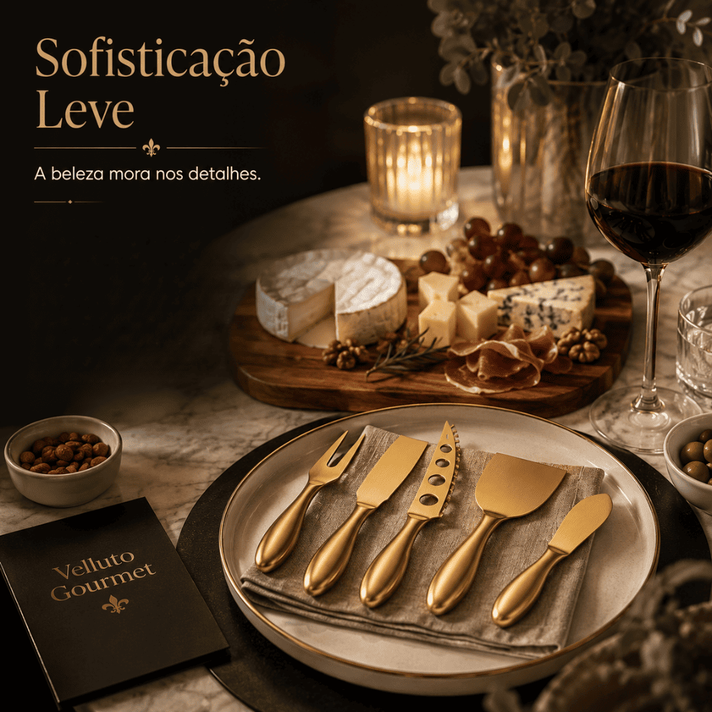 Conjunto de Corte de Queijo em Inox Dourado | Velluto Gourmet