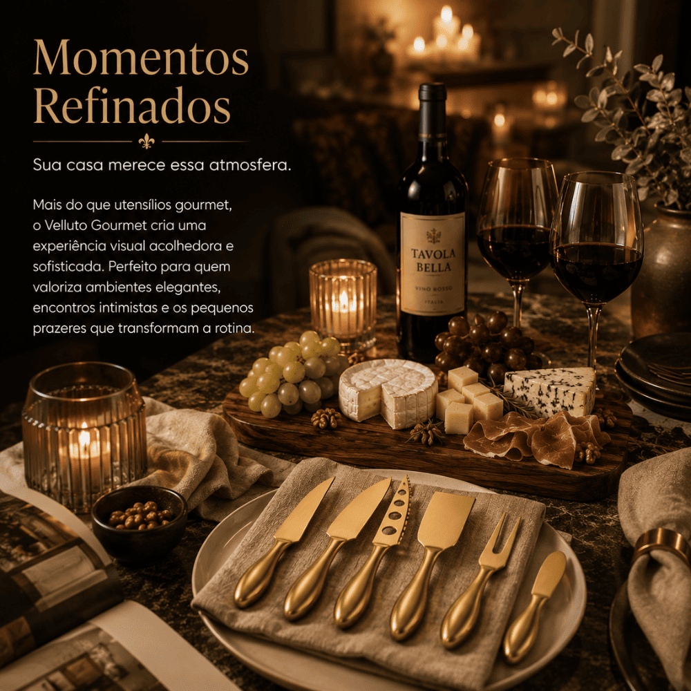 Conjunto de Corte de Queijo em Inox Dourado | Velluto Gourmet
