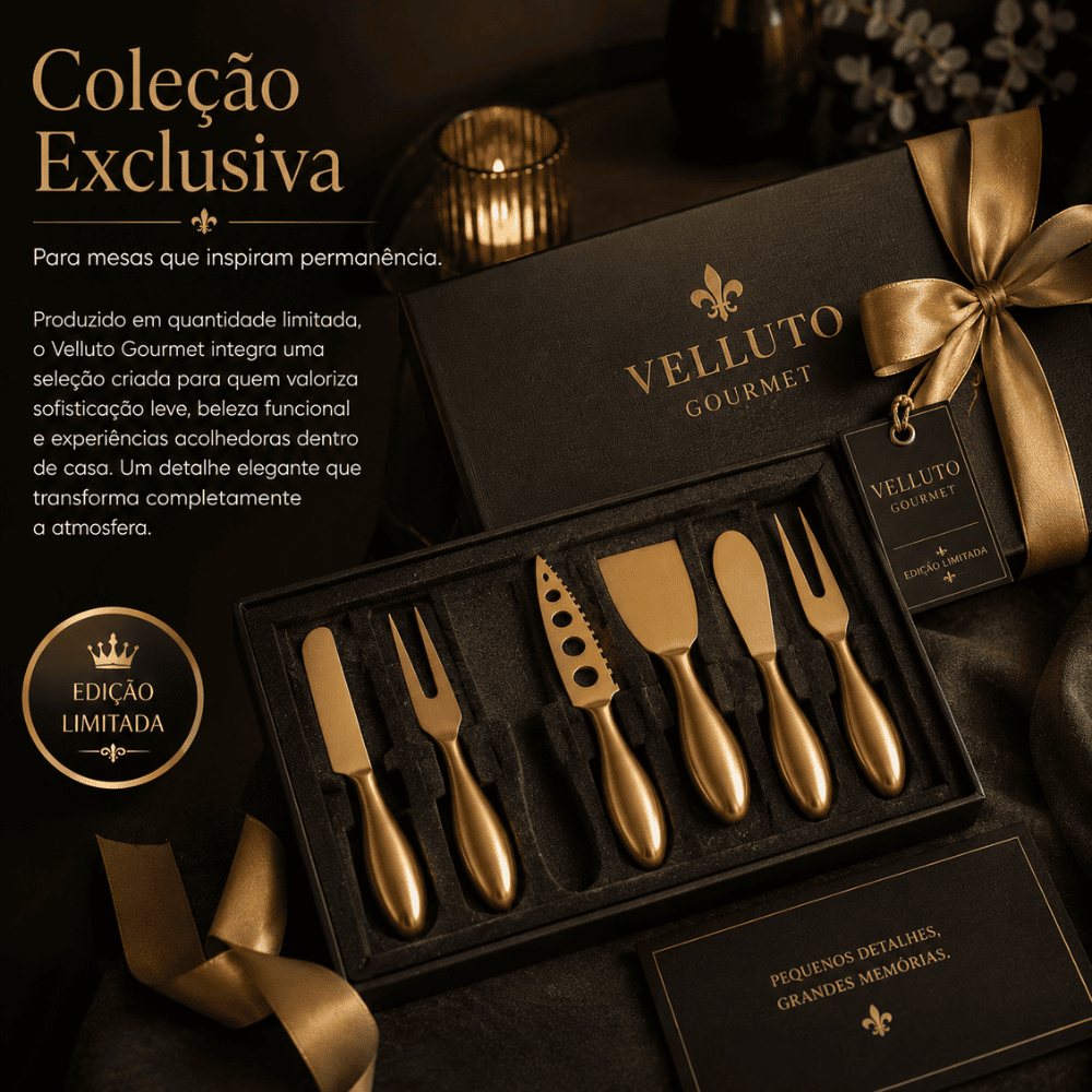 Conjunto de Corte de Queijo em Inox Dourado | Velluto Gourmet