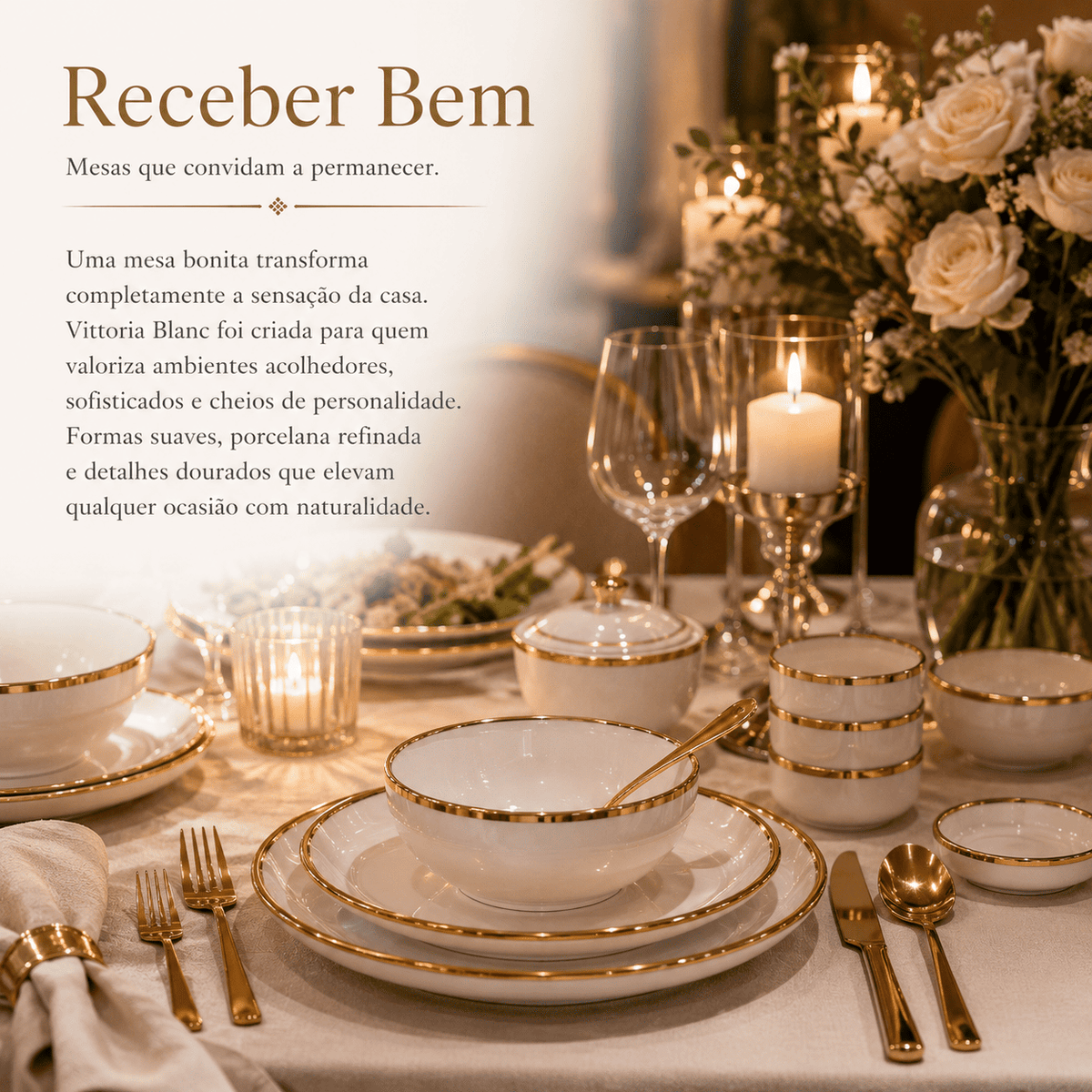 Vittoria Blanc™ — Jogo de Jantar em Porcelana | Luxo Dourado