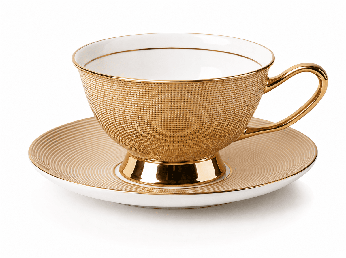 Bellavie Prestige™ | Xícara Premium Inspirada nos Cafés Europeus com Acabamento Dourado Elegante