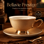 Bellavie Prestige™ | Xícara Premium Inspirada nos Cafés Europeus com Acabamento Dourado Elegante