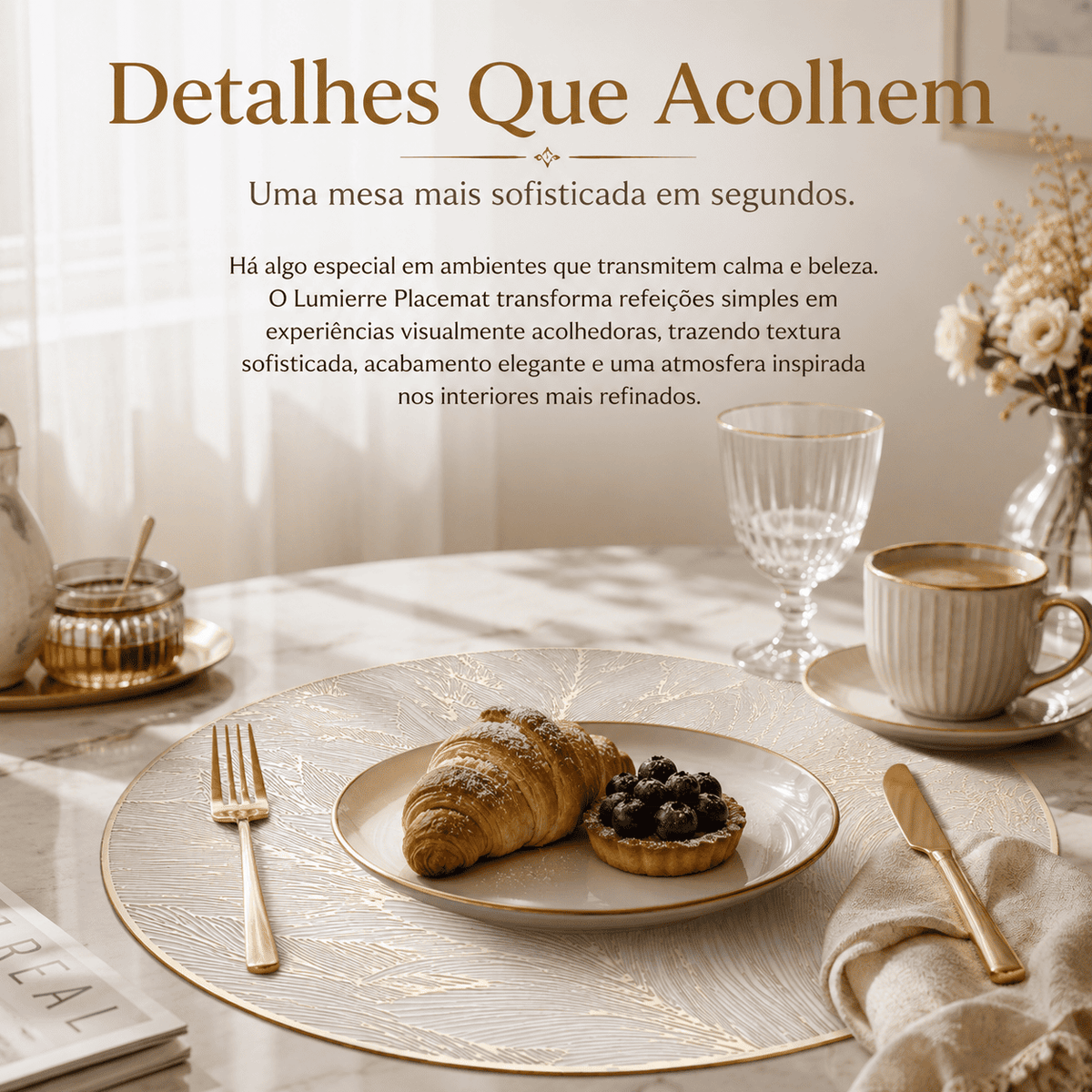 Lumierre Placemat Elegância em Sousplat Dourado