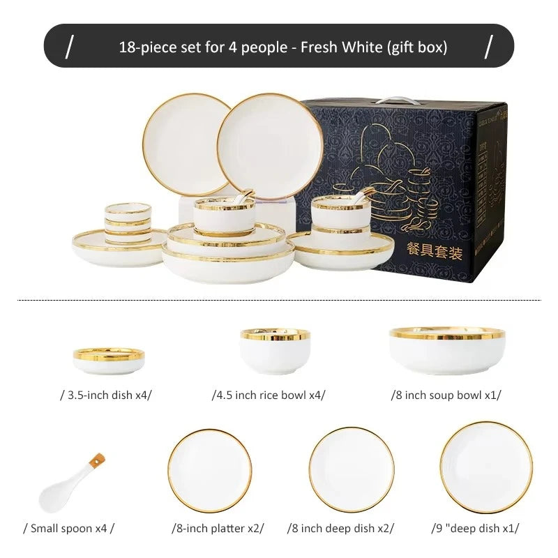 Vittoria Blanc™ — Jogo de Jantar em Porcelana | Luxo Dourado
