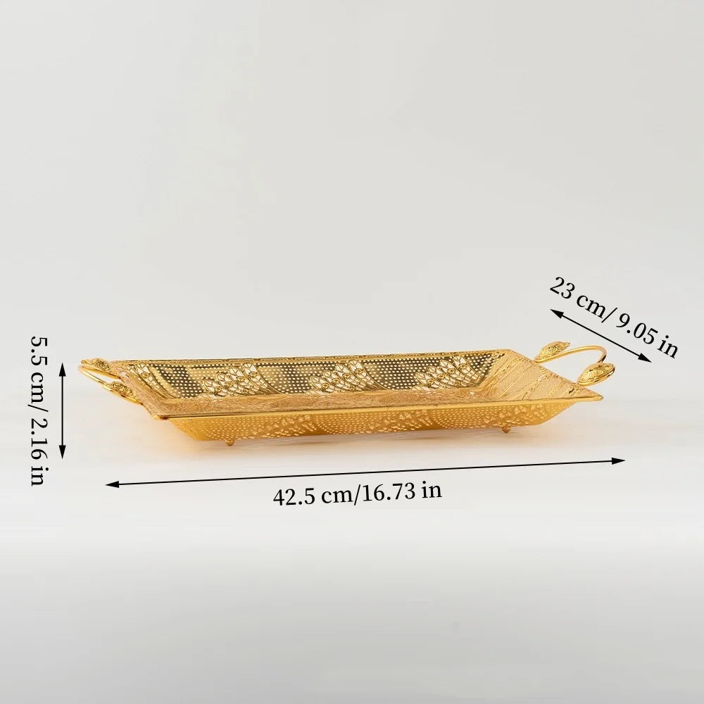 Luméa Imperial™ | Bandeja Decorativa Luxo Dourada Europeia Para Mesa Posta, Frutas e Decoração Sofisticada