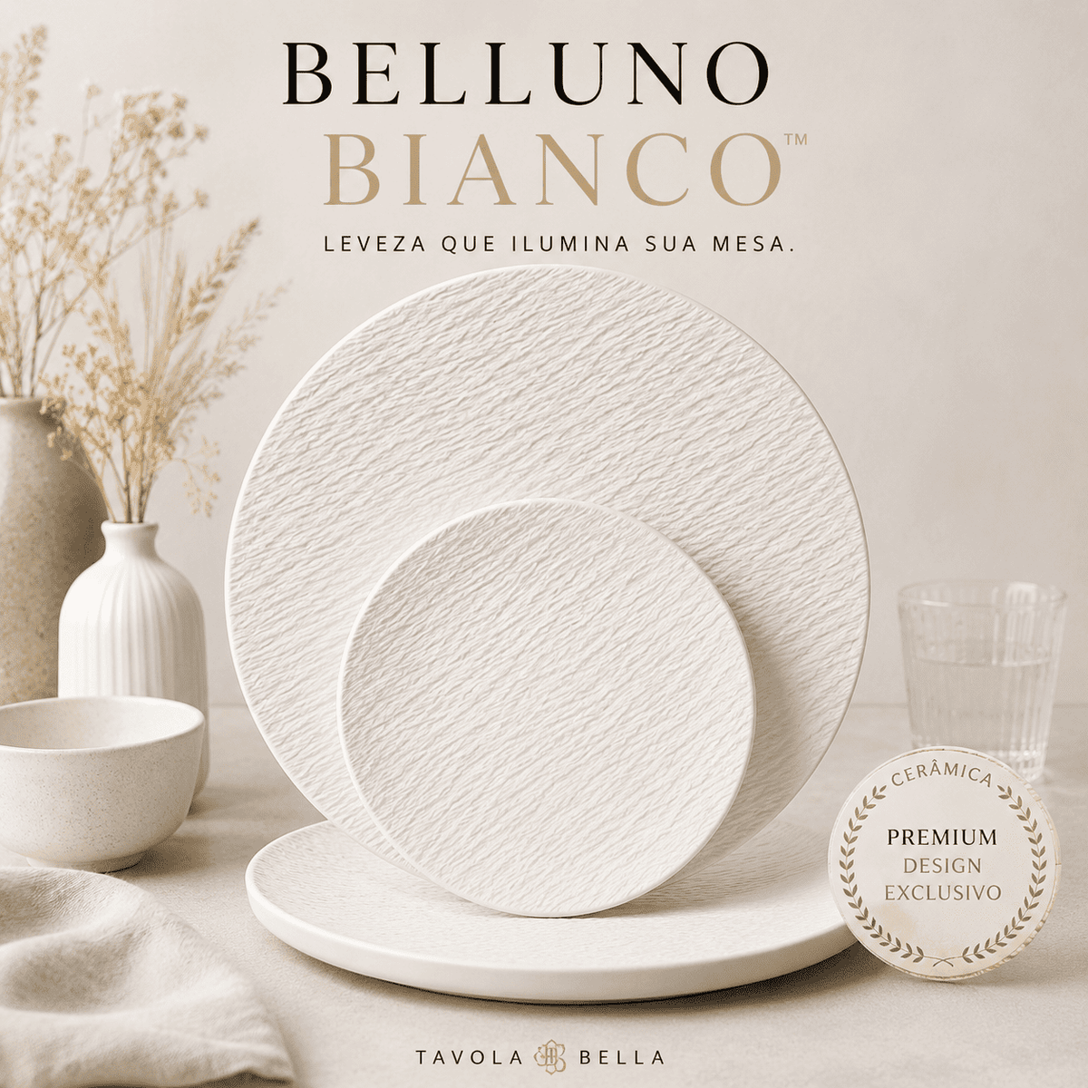 Belluno Bianco™ | Prato Cerâmico Branco Fosco para Mesa Posta Sofisticada