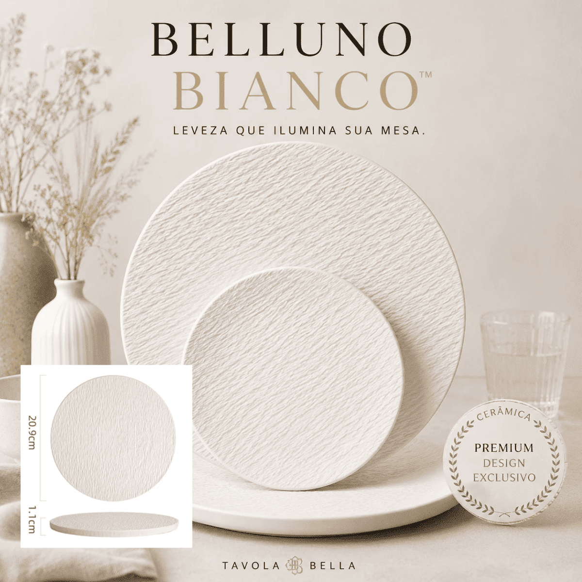 Belluno Bianco™ | Prato Cerâmico Branco Fosco para Mesa Posta Sofisticada