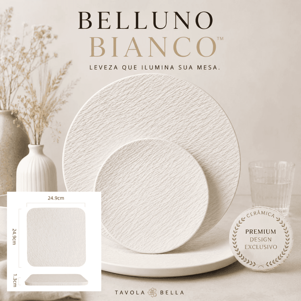Belluno Bianco™ | Prato Cerâmico Branco Fosco para Mesa Posta Sofisticada