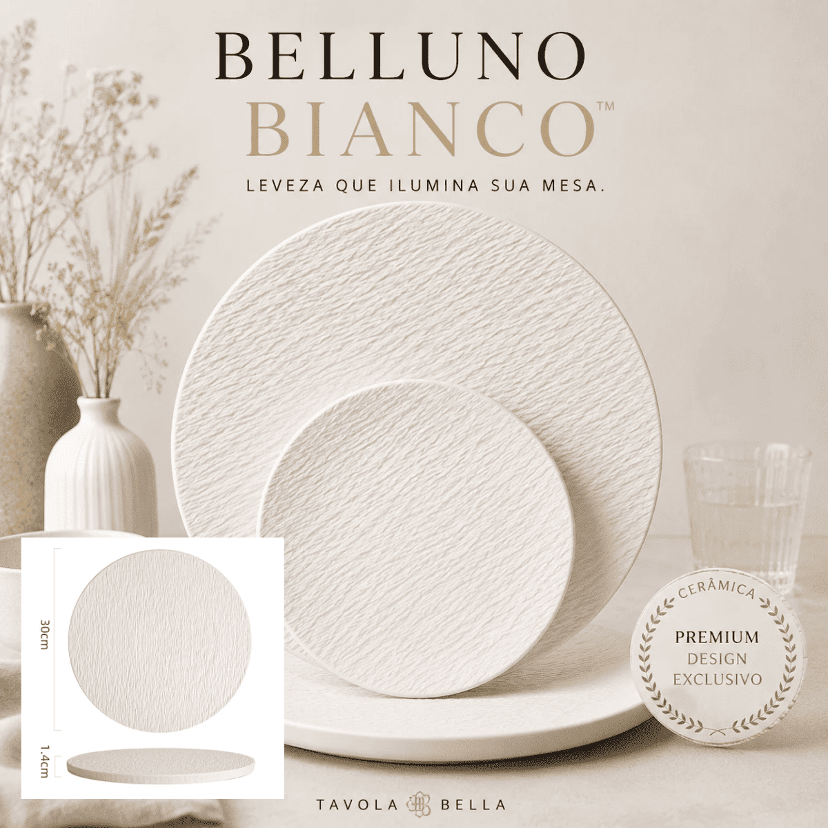 Belluno Bianco™ | Prato Cerâmico Branco Fosco para Mesa Posta Sofisticada