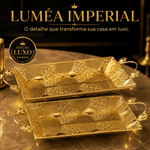 Luméa Imperial™ | Bandeja Decorativa Luxo Dourada Europeia Para Mesa Posta, Frutas e Decoração Sofisticada