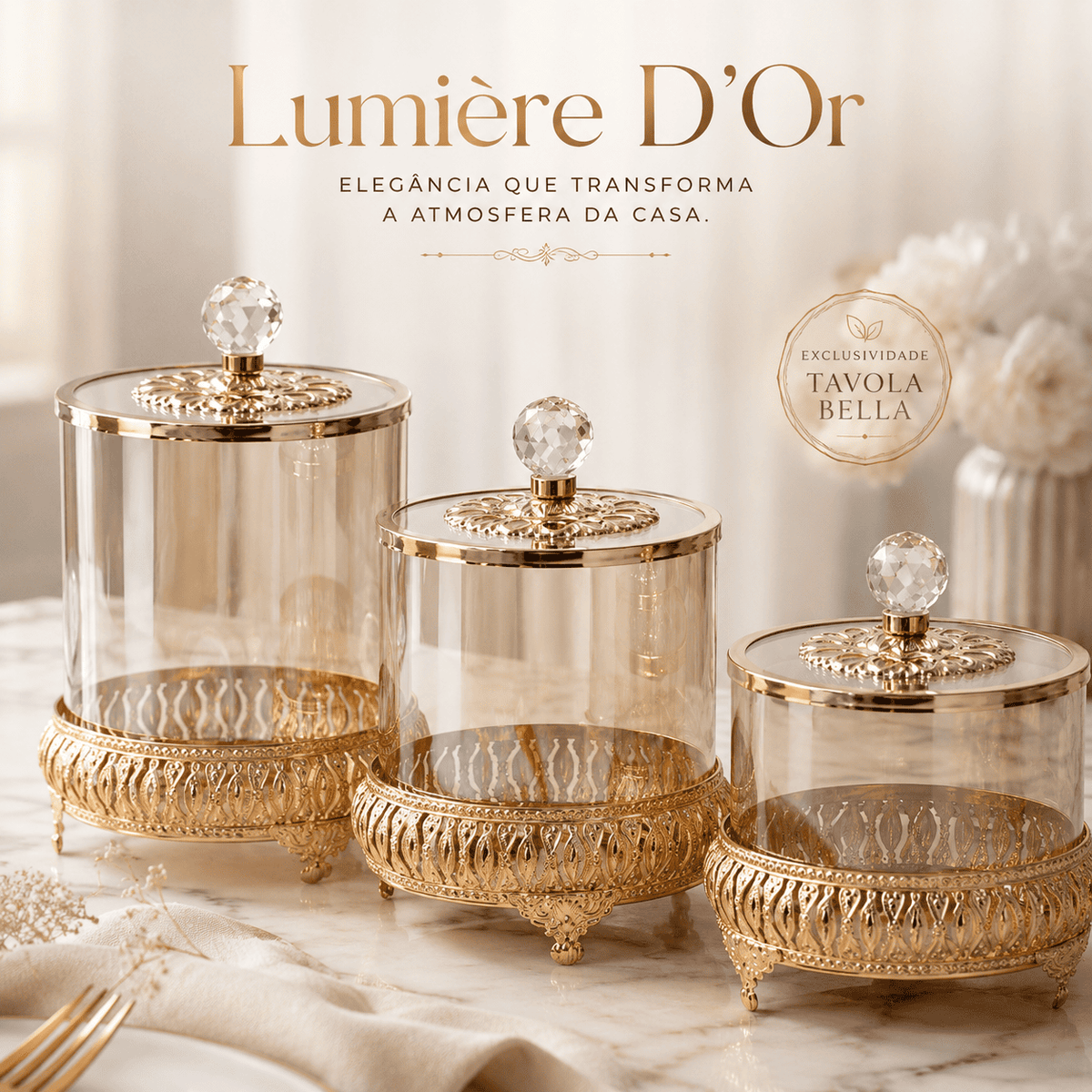 Pote de Vidro Luxuoso Estilo Europeu para Doces | Pote de Armazenamento Sofisticado |Lumière D'or