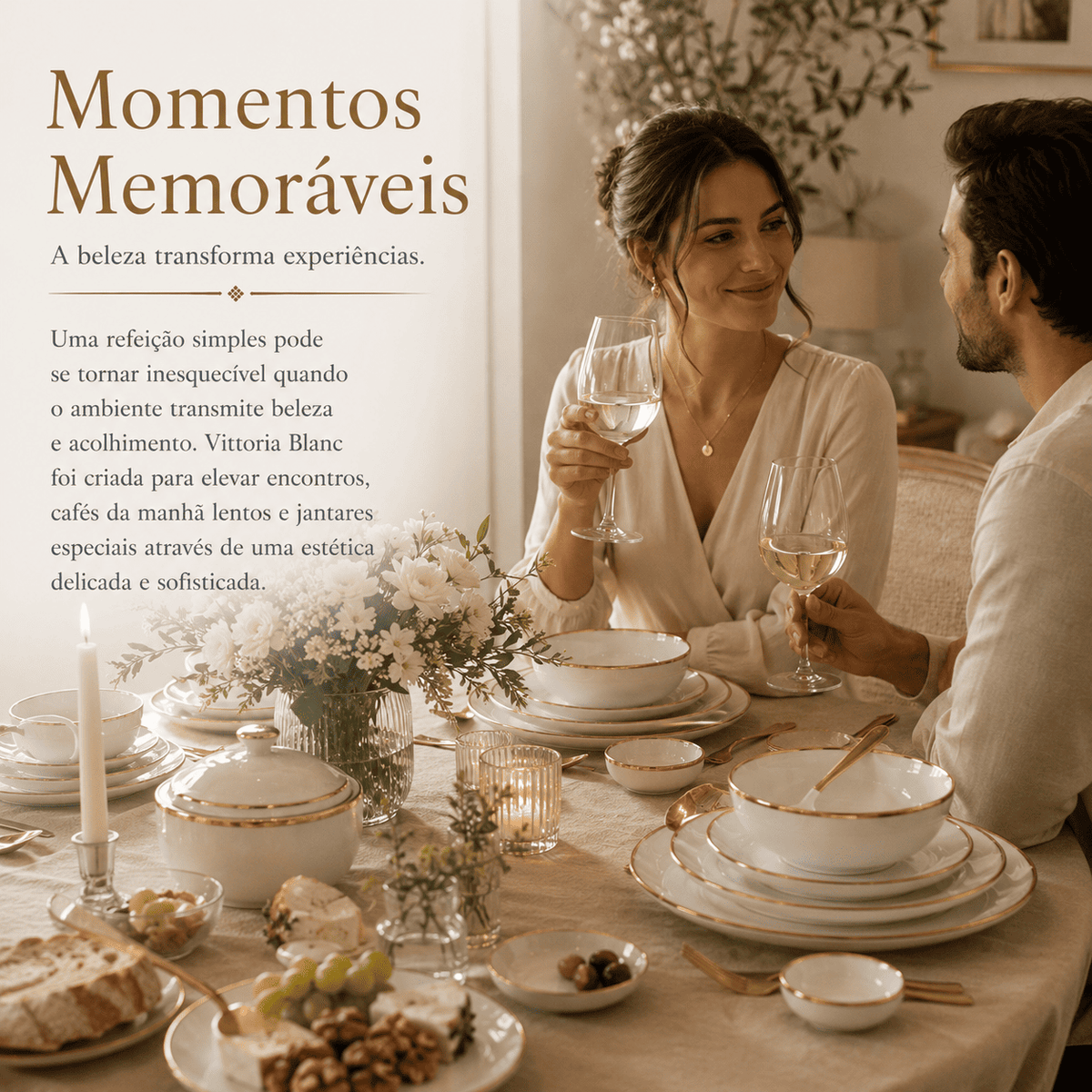 Vittoria Blanc™ — Jogo de Jantar em Porcelana | Luxo Dourado