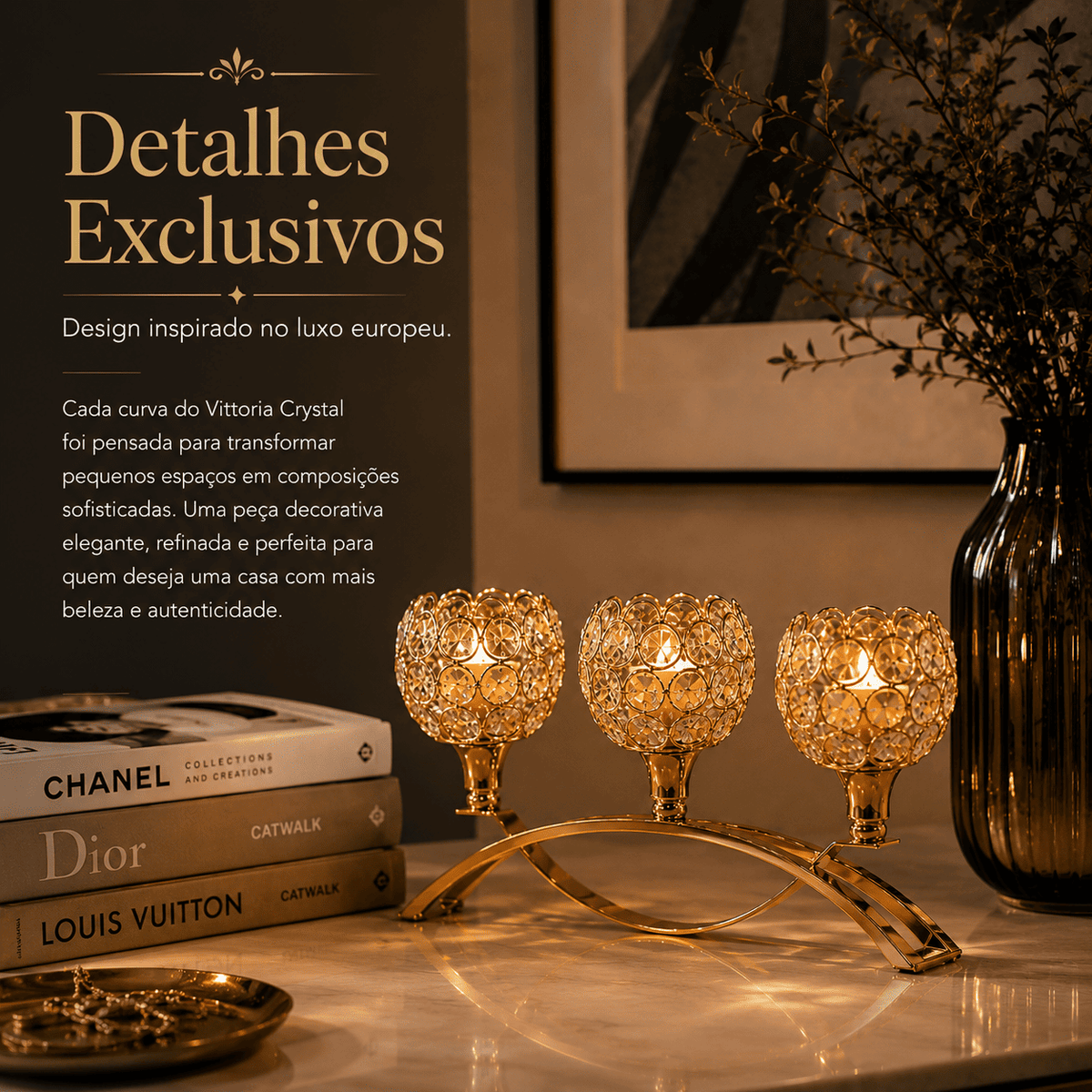 Castiçal Decorativo de Cristal com 3 Braços — Vittoria Crystal